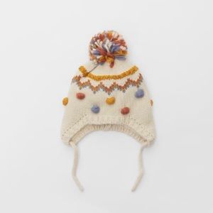 Zara Knit Hat with Embroidered Bobbles